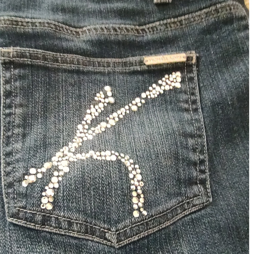 Michael Kors Womens Dark Wash Rhinestone Logo Jeans Blue Size 12 Stretch Denim - Picture 2 of 6